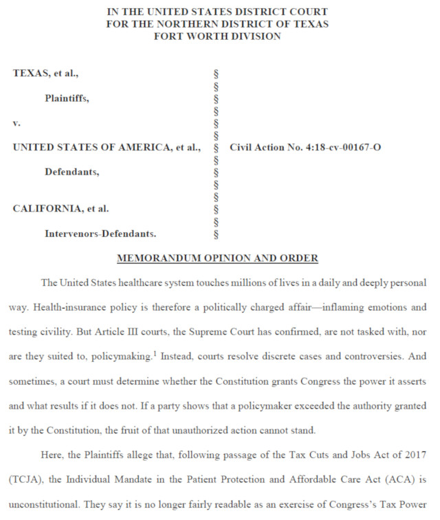 Judge Reed O’Connor Rules Obamacare Unconstitutional