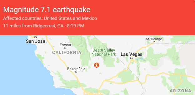 7.1 Magnitude Quake Hits Ridgecrest Area.  More Damage Reported From This One