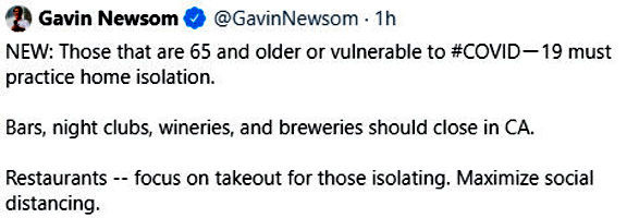 Governor Newsom Calls for Home Isolation for Those 65 & Older
