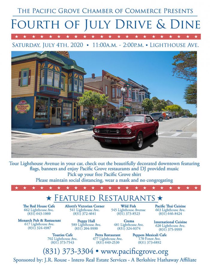 Pacific Grove Fourth of July Drive & Dine is Jul 4 from 11:00 AM to 2:00 PM