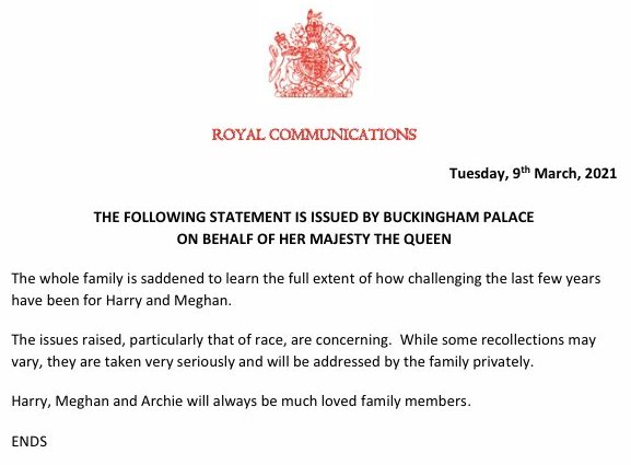 Buckingham Palace & Queen on The Duke and Duchess of Sussex