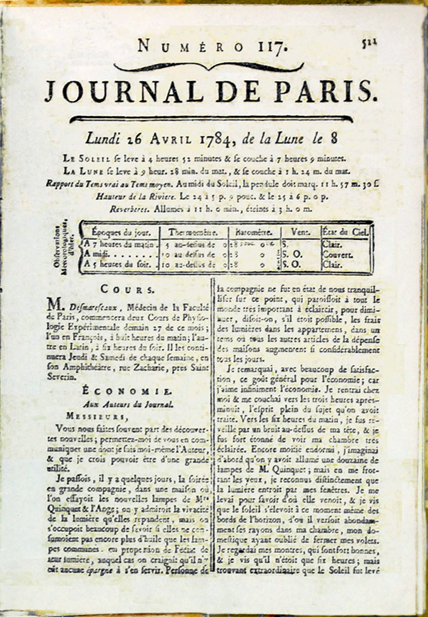 Ben Franklin’s Article Suggesting Daylight Savings Time While in Paris in 1784