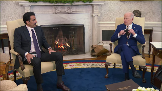 President Biden and His Highness Sheikh Tamim Bin Hamad Al-Thani, Amir of the State of Qatar Before Bilateral Meeting