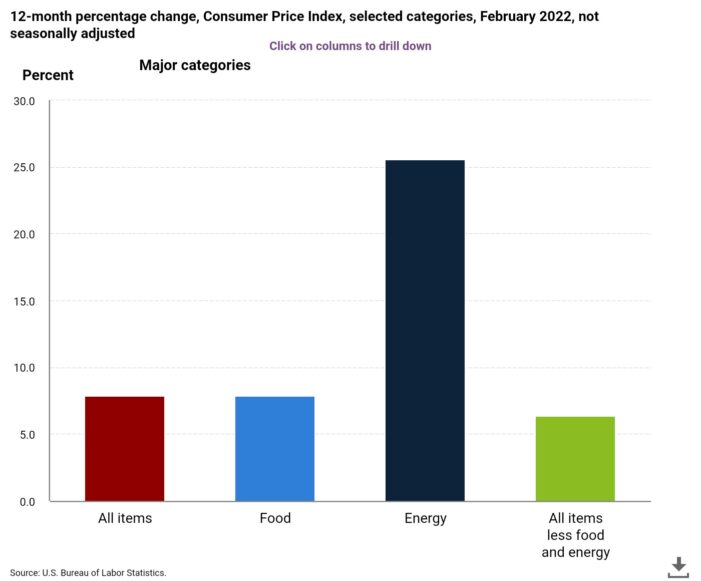 Inflation Roars on at 7.9% Annual Rate .8% Rise in February