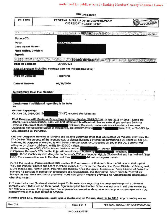 Grassley Obtains & Releases FBI Record Alleging VP Biden Foreign Bribery Scheme